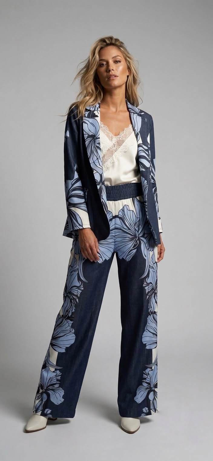 Set de saco y pantalón estampado flores