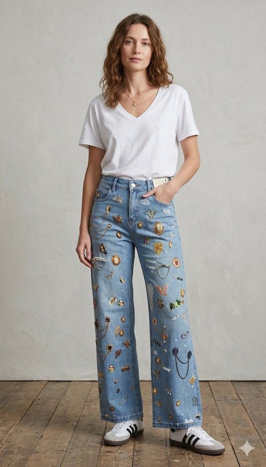 Jeans estampados broches.