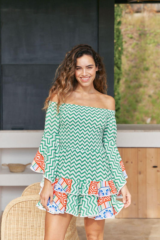 Vestido zig zag con enresortado