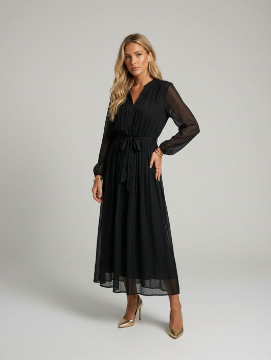 Vestido seda cinto