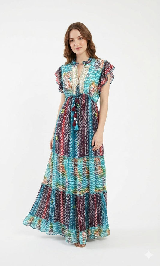 Vestido estampado con aplicación