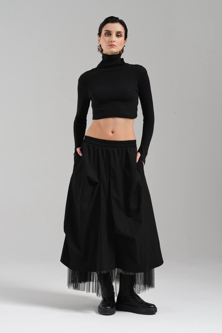 Falda con fruncido y tul