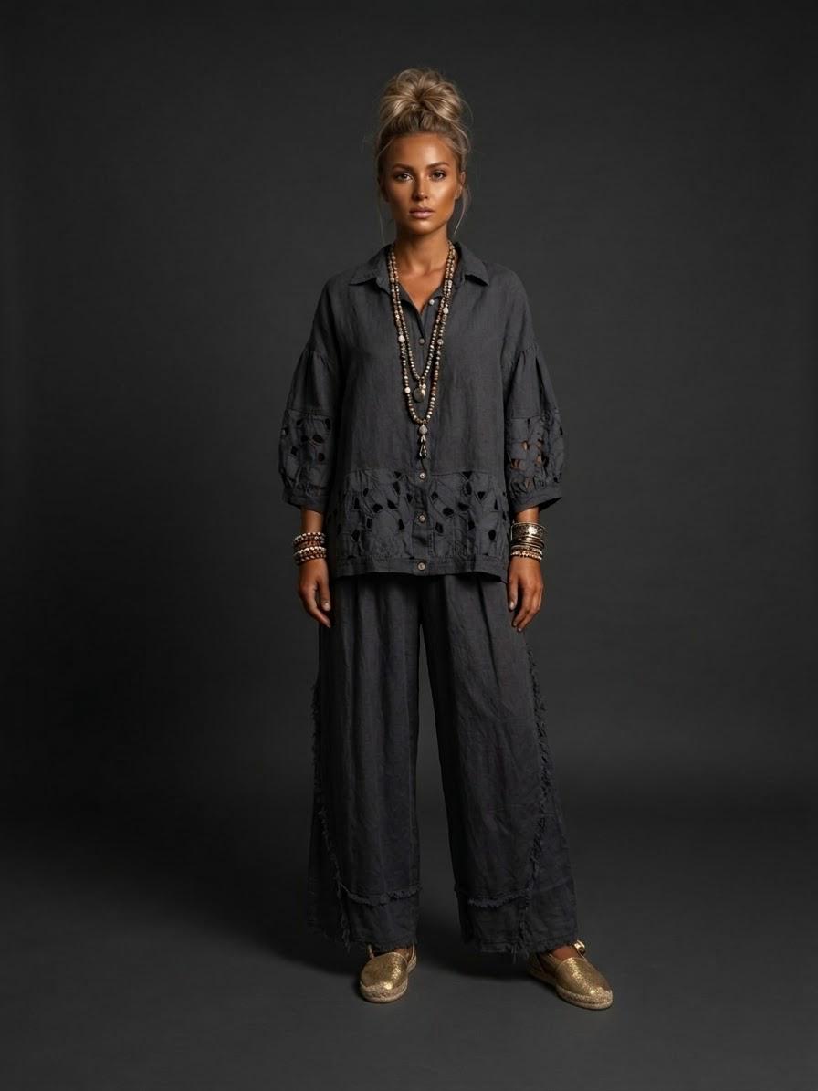 Blusa lino bordada