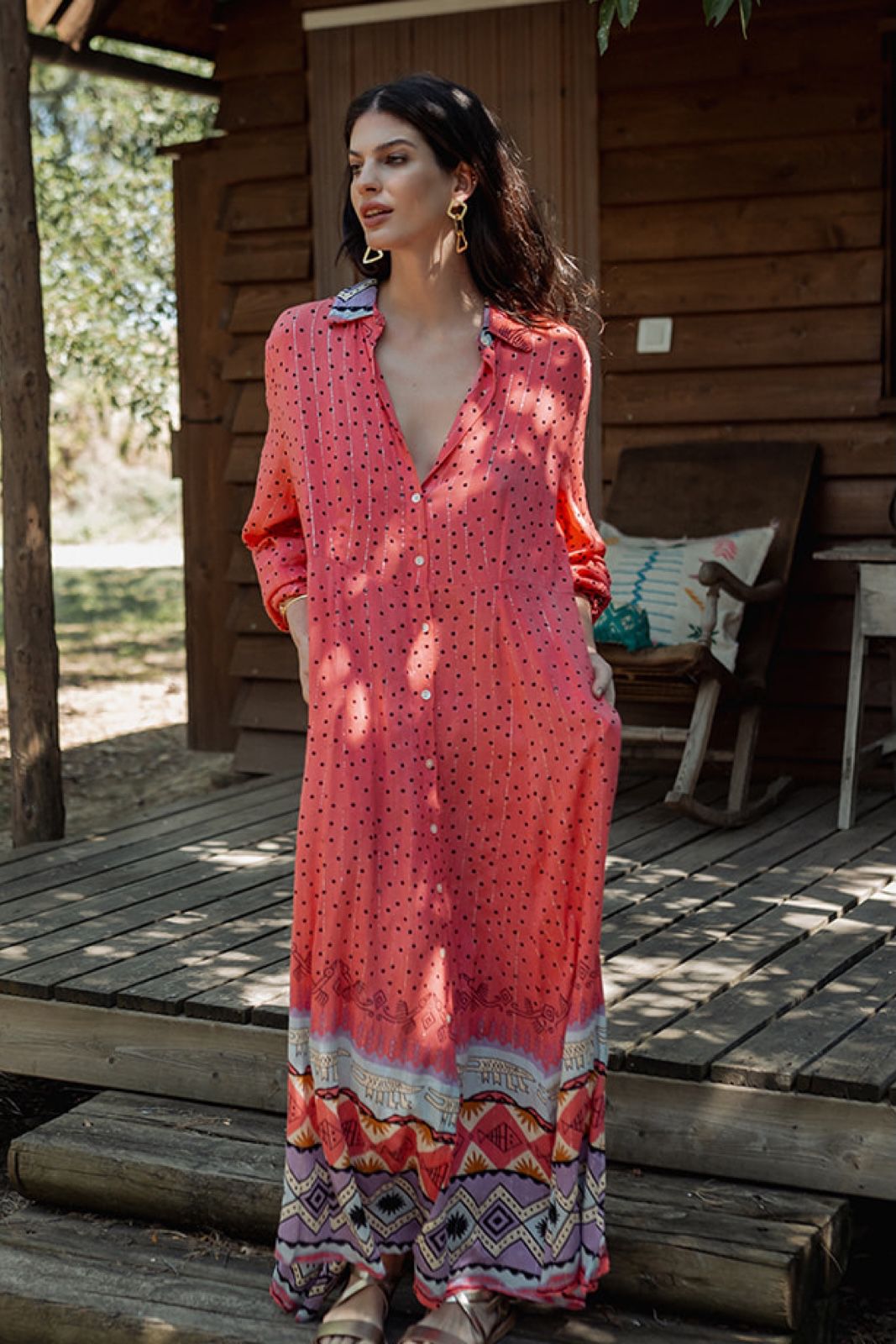 Vestido camisero cenefa
