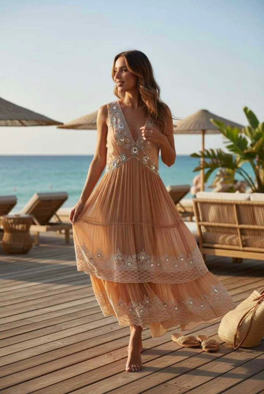 Vestido degradado cuentas.