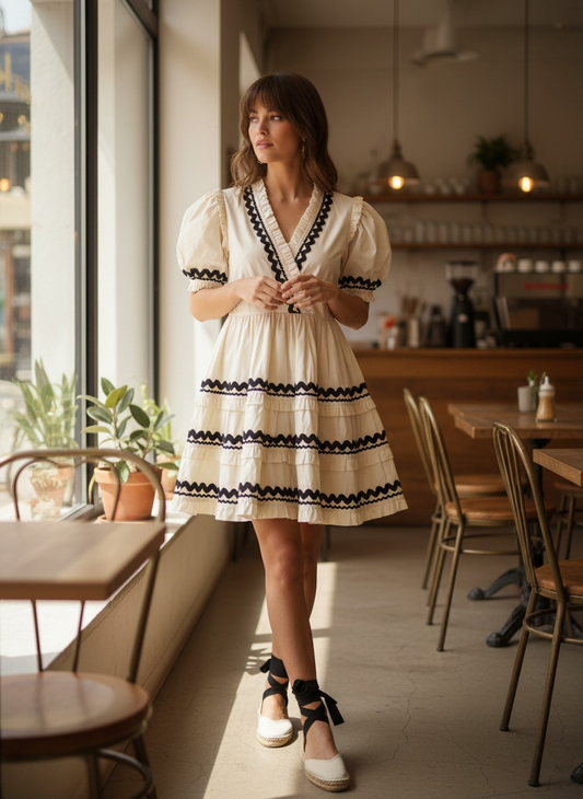 Vestido corto con Mangas Abullonadas