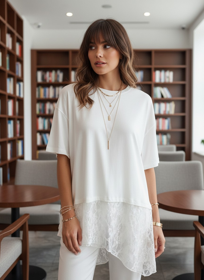 Camiseta ligera con encaje en ruedo
