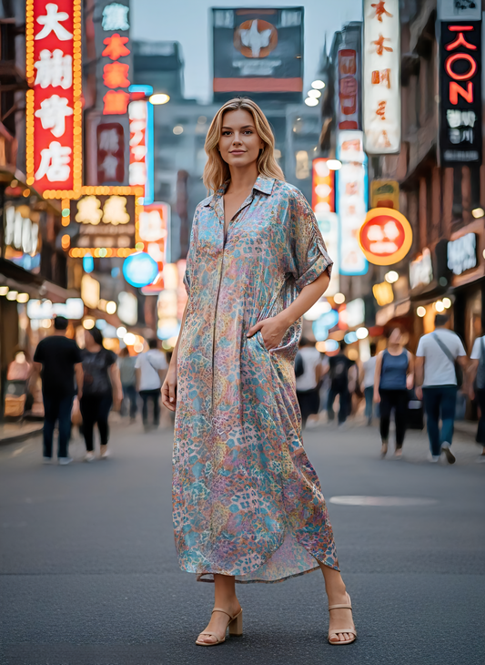 Vestido estampado metalizado