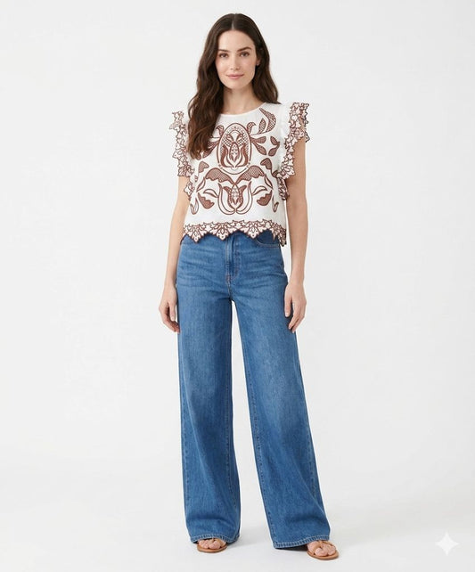 Blusa bordada contraste