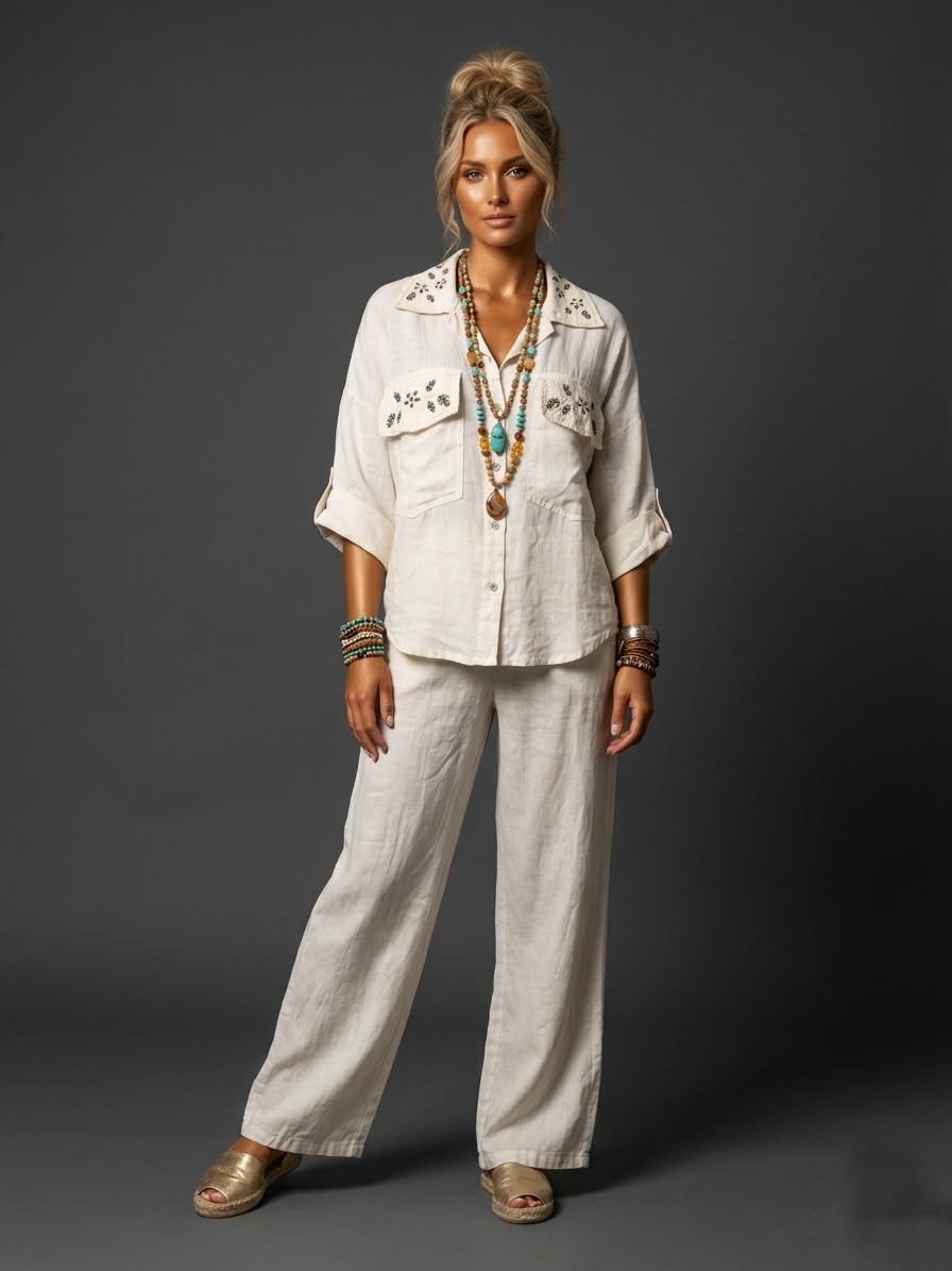 Camisa lino con chaquira