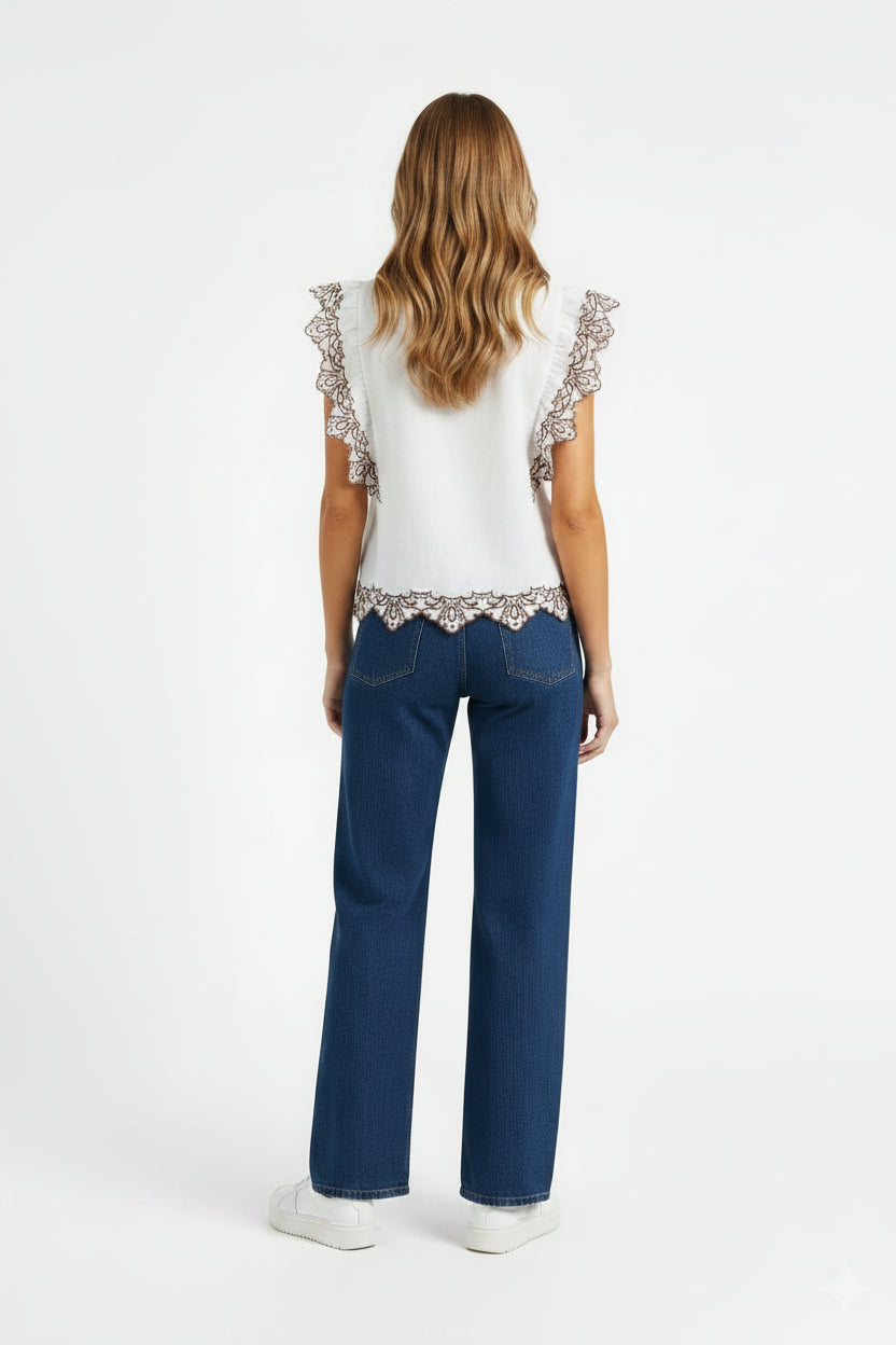 Blusa bordada contraste