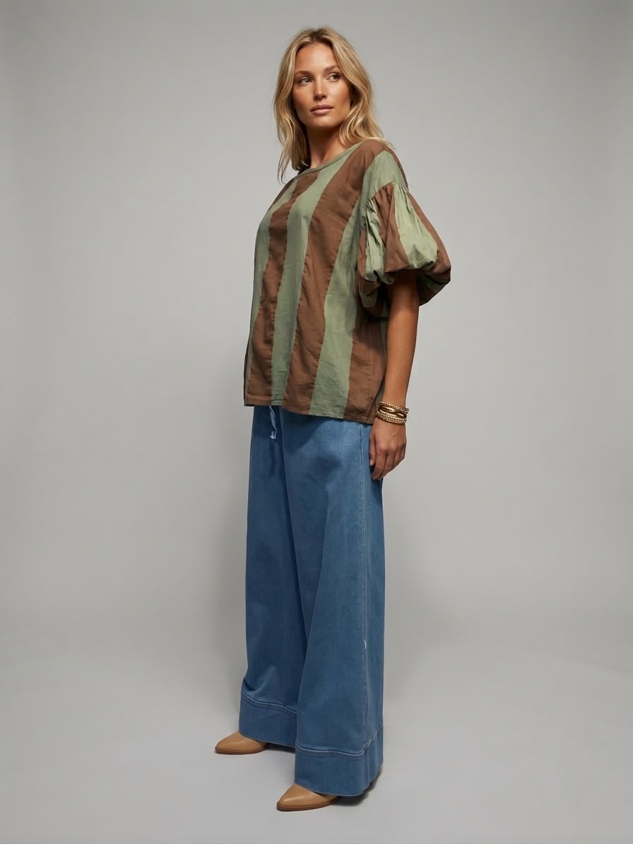 Blusa rayas manga bombacha