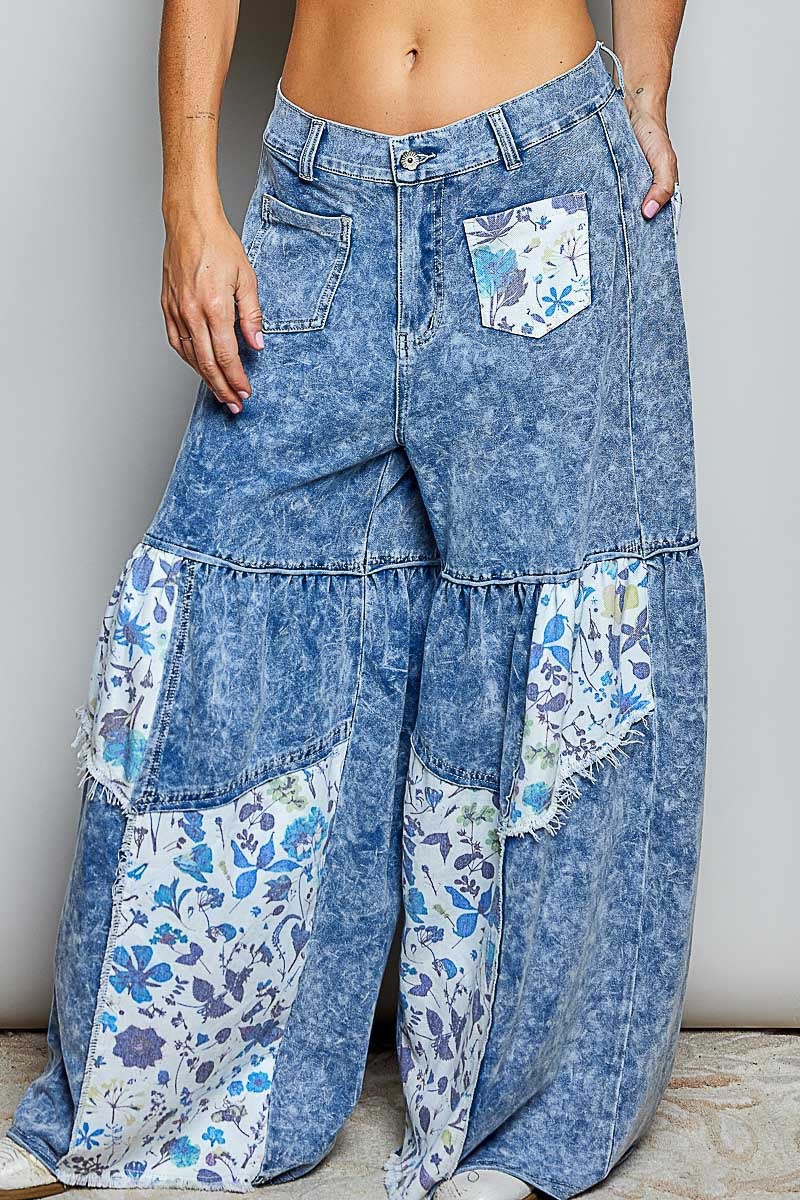 Pantalón cortes tela flores
