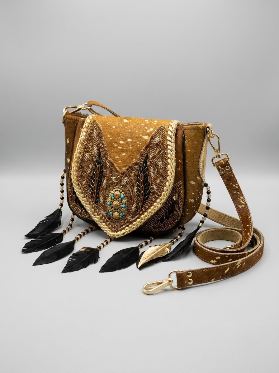 Bolsa piel plumas
