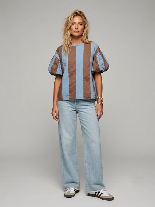 Blusa rayas manga bombacha