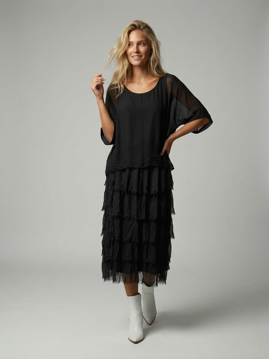 Vestido seda gajos