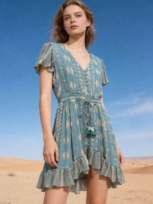 Vestido estampado pompones