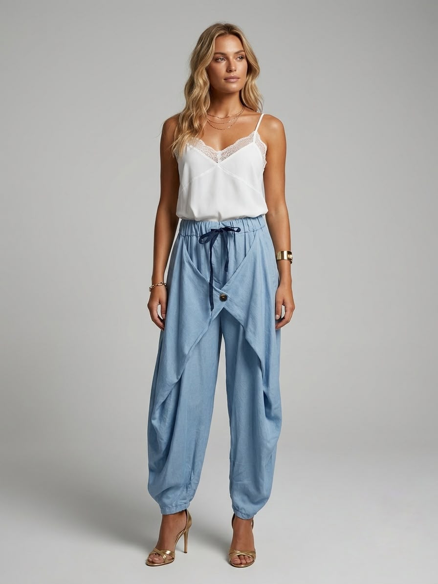 pantalón cruzado con botón