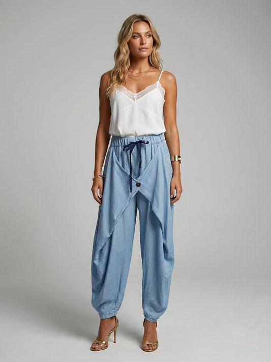 pantalón cruzado con botón