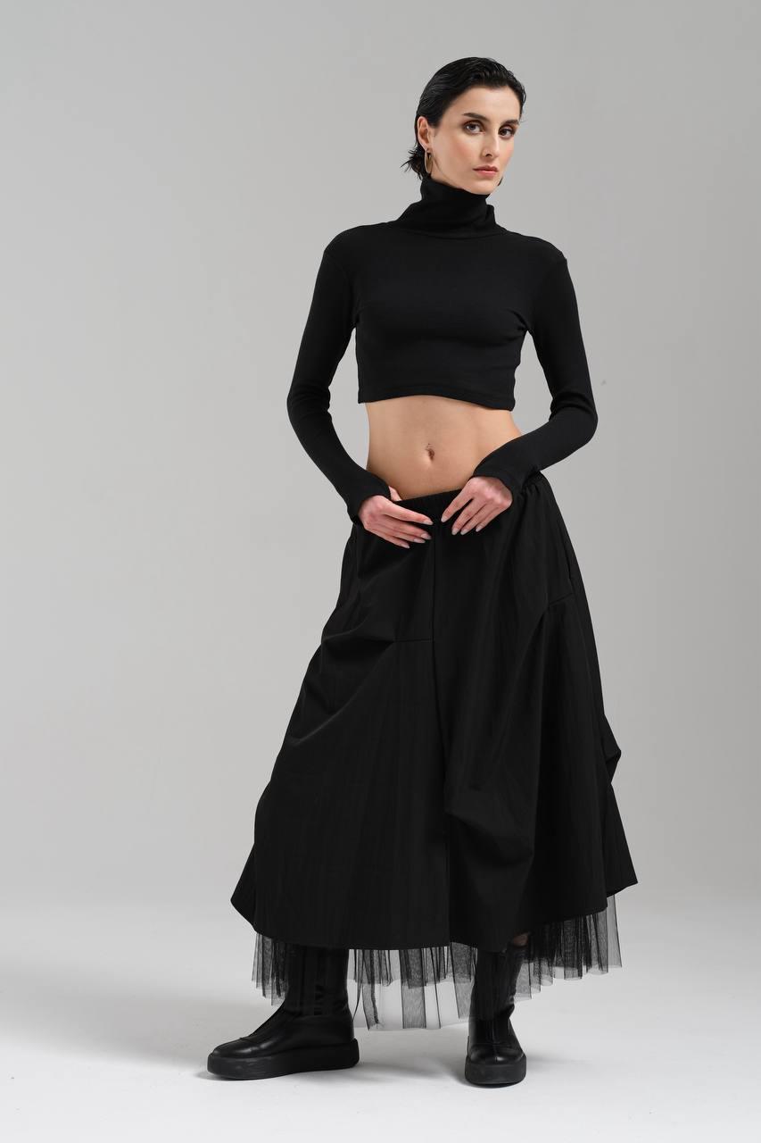 Falda con fruncido y tul