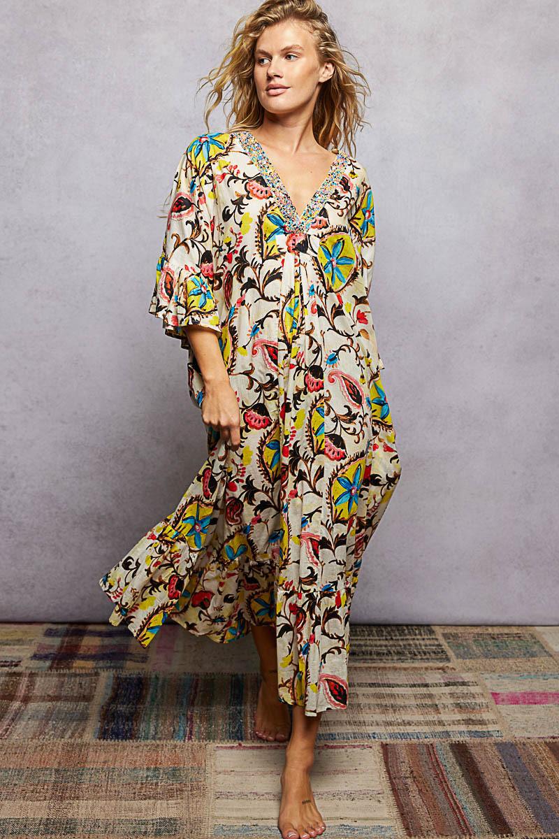 Vestido estampado con aplicación