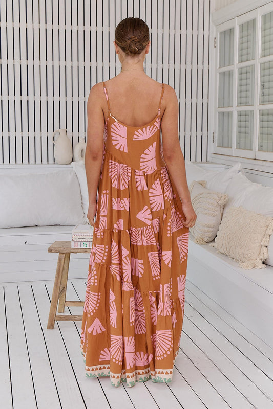 Vestido estampado abanicos con corte asimétrico