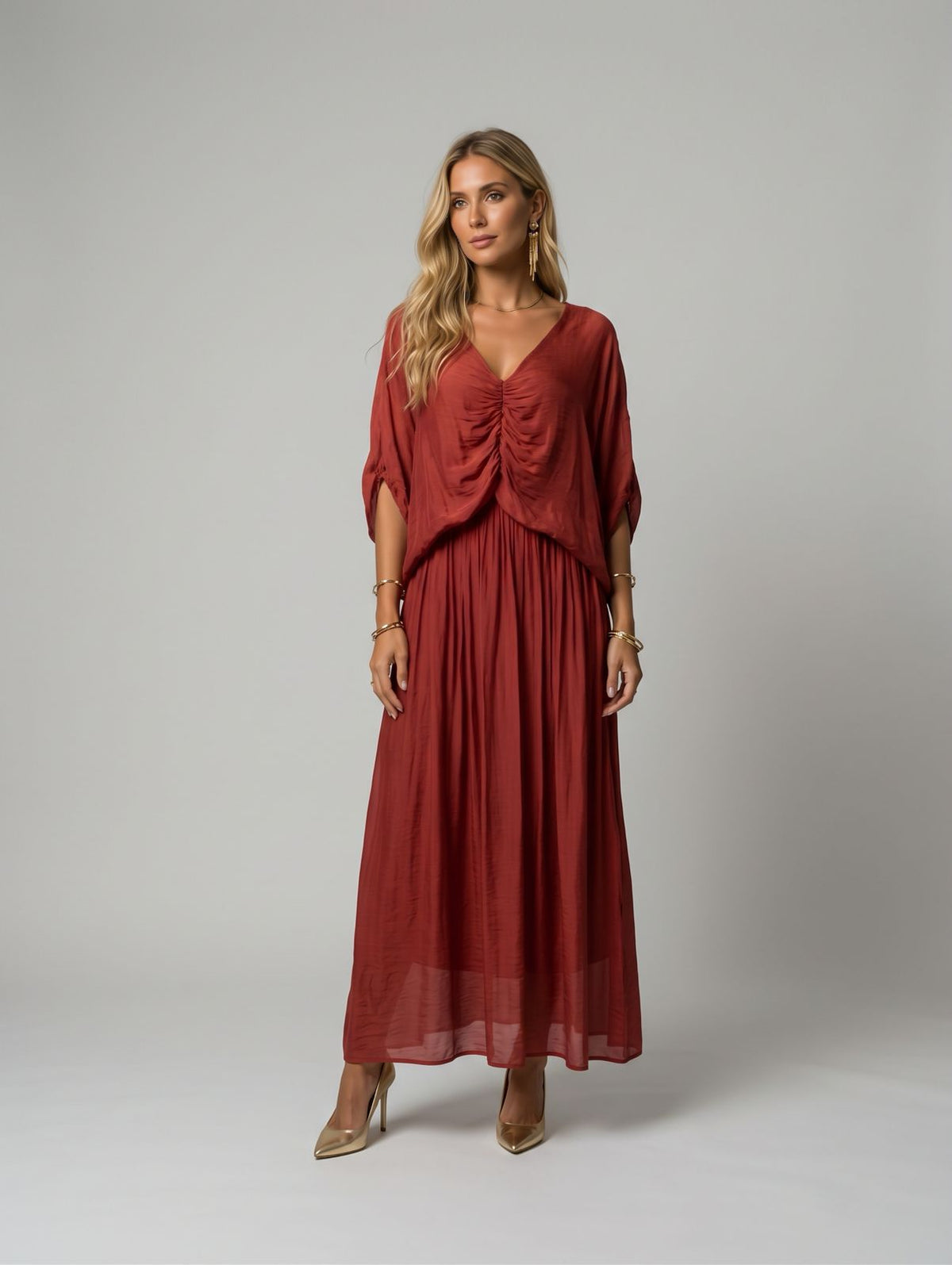 Vestido seda plisado al frente