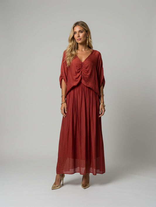 Vestido seda plisado al frente