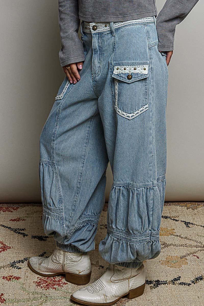 Jeans mini rayas cortes