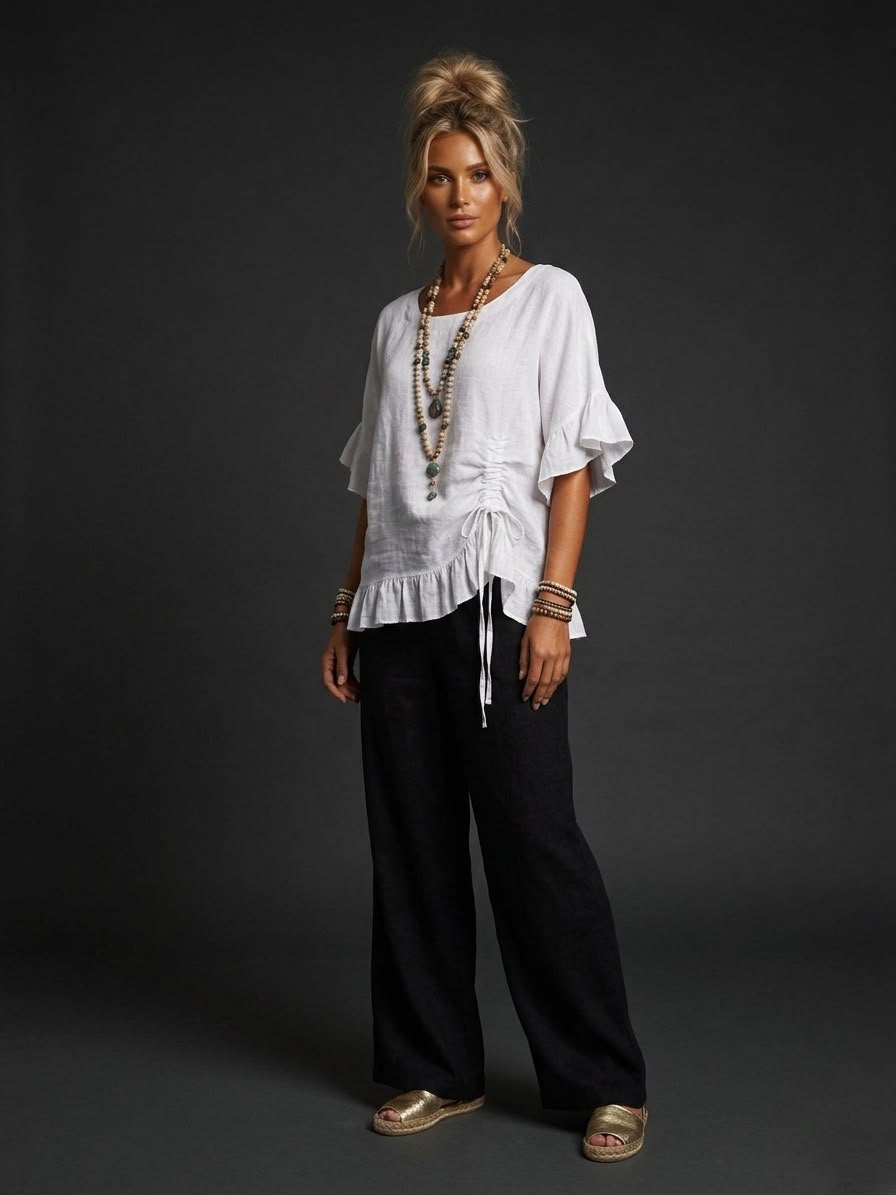 Blusa lino con jareta