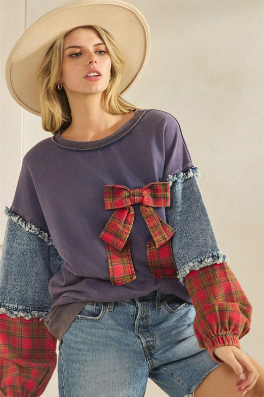 Sudadera ligera moño a cuadros