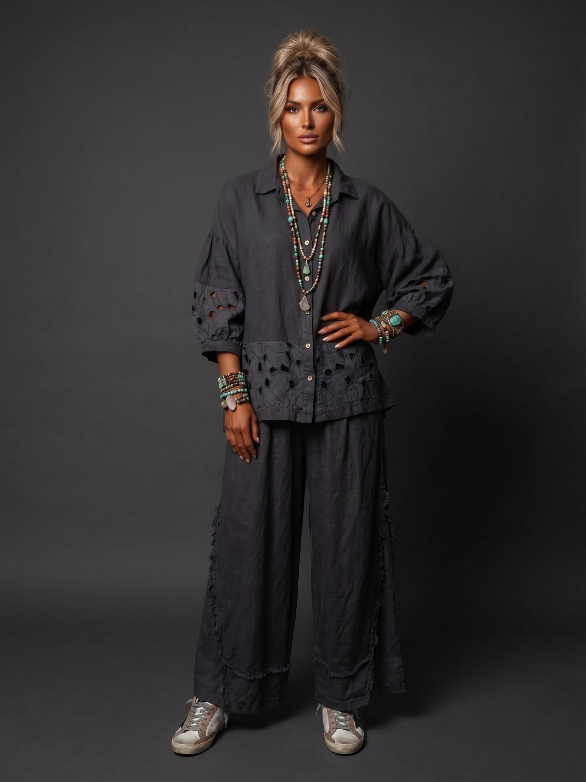 Blusa lino bordada