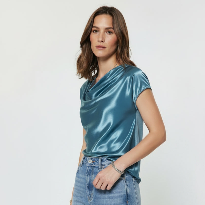 Blusa satin con tejido
