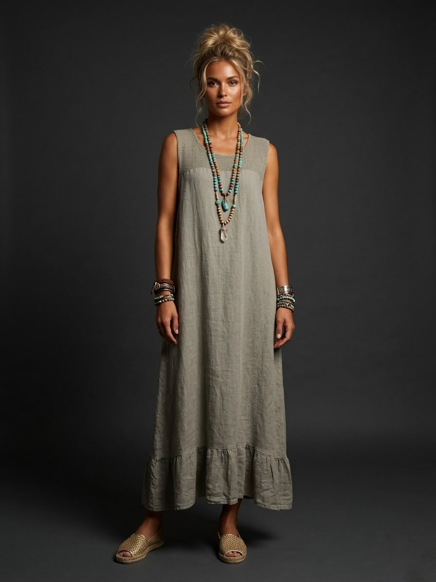 Vestido lino calado