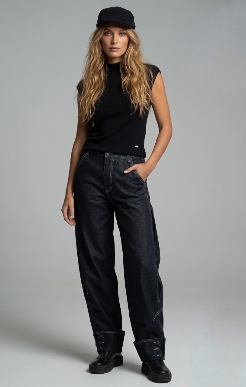Jeans con doblez y botones