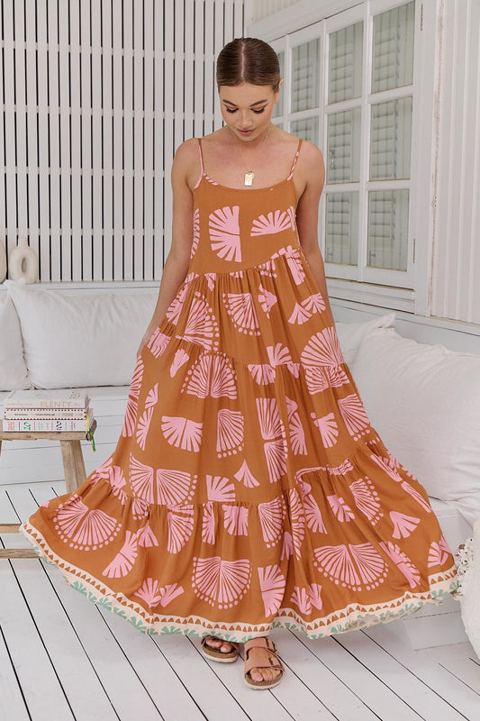 Vestido estampado abanicos con corte asimétrico