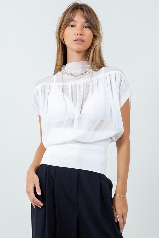 Blusa plisada con pretina tejida