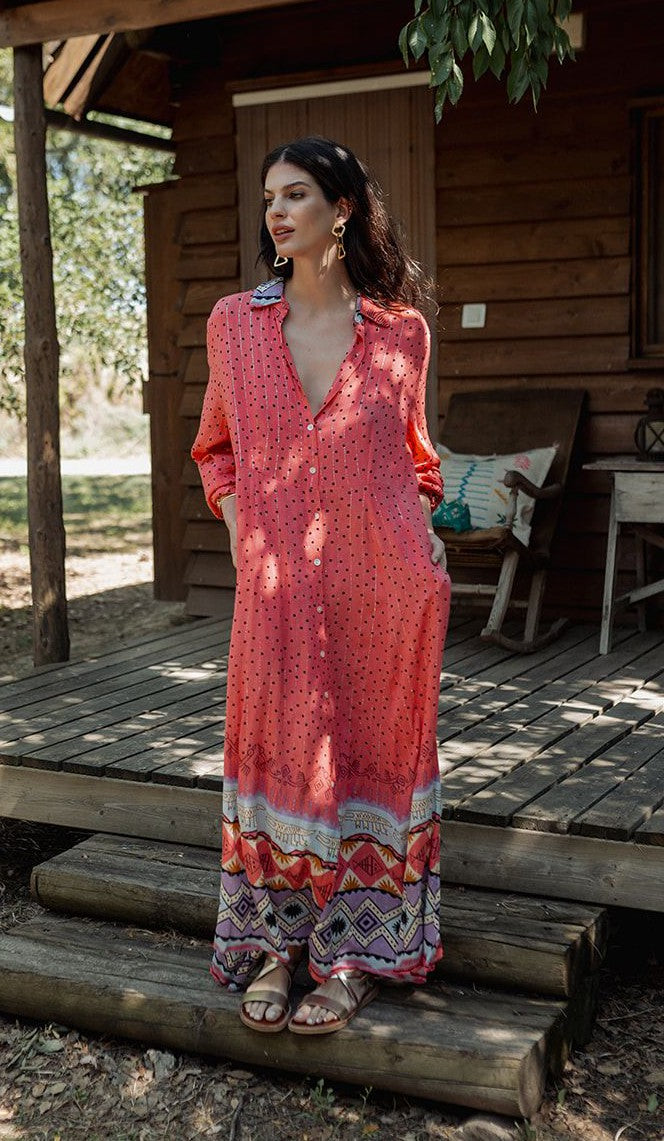 Vestido camisero cenefa