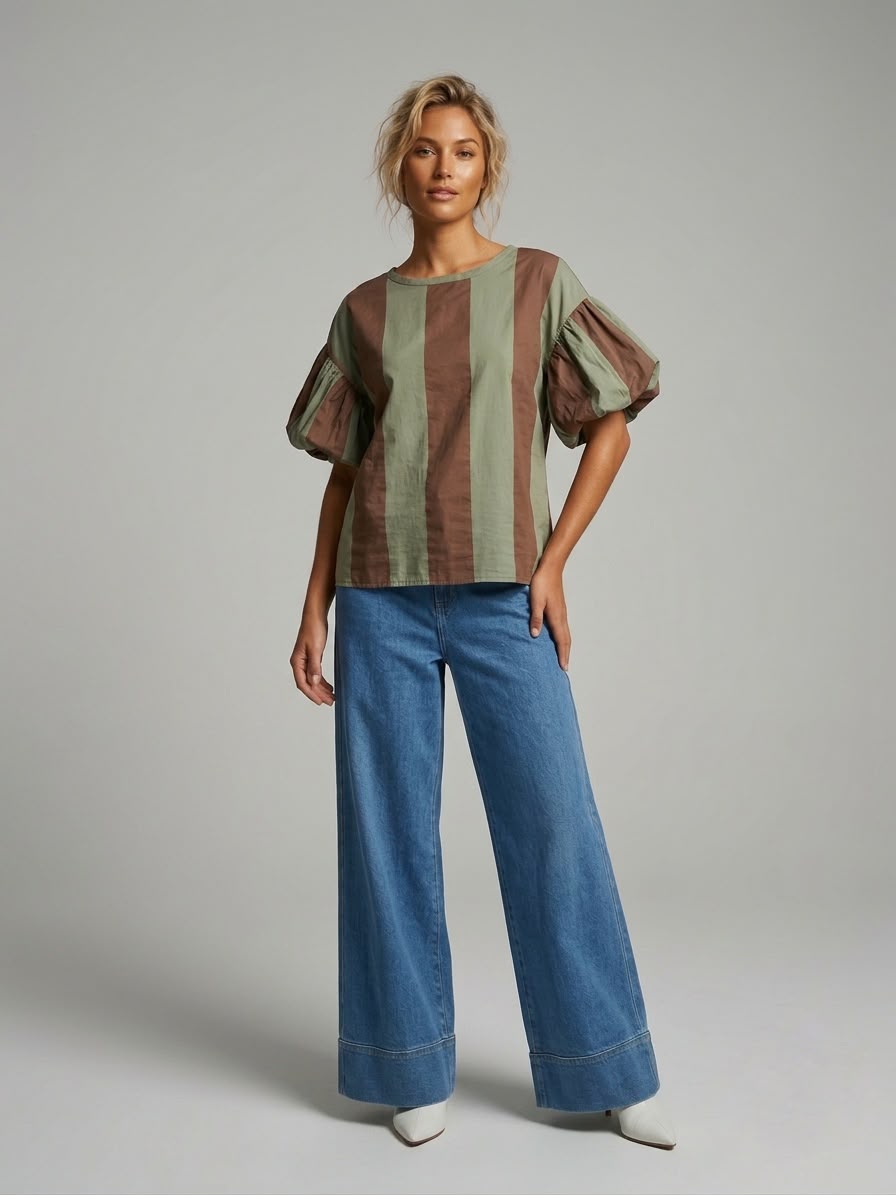 Blusa rayas manga bombacha