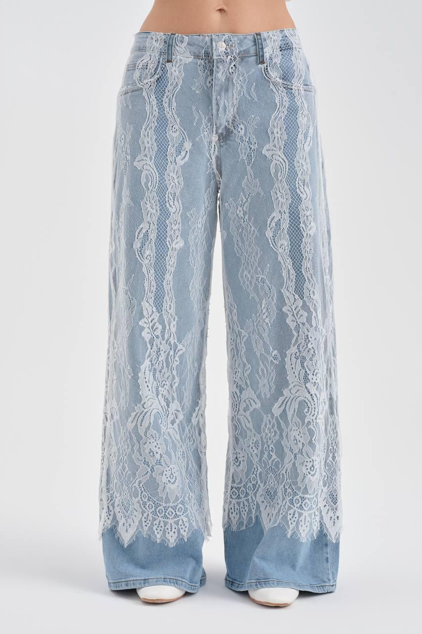 Jeans wide leg con encaje