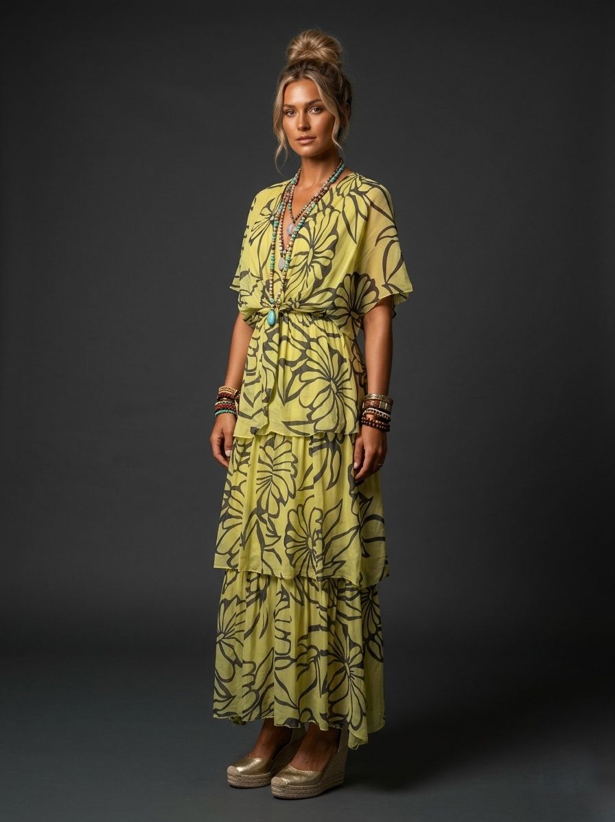 Vestido de seda estampado cinto