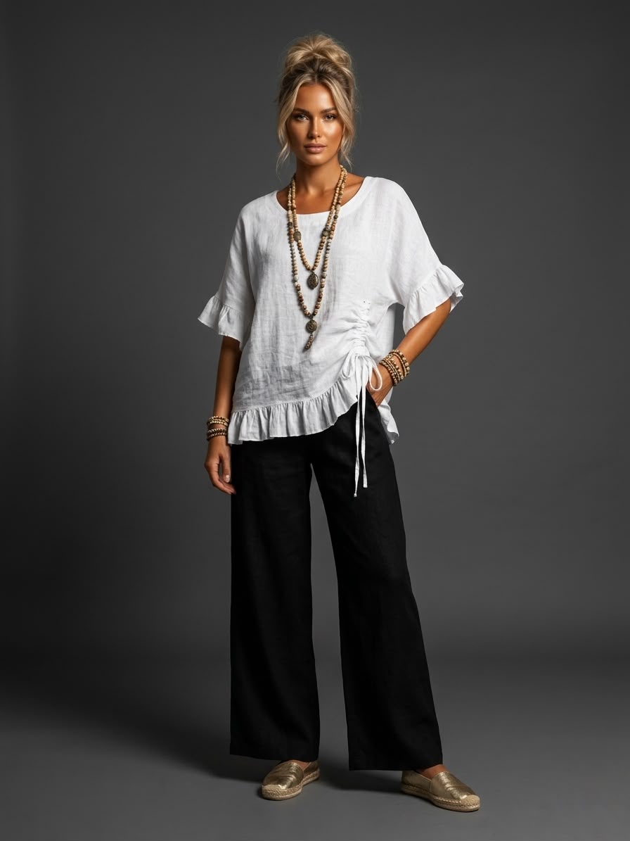 Blusa lino con jareta