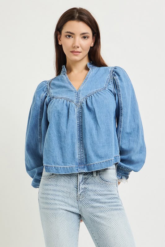 Blusa mezclilla con encaje