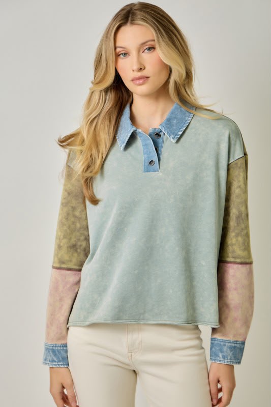 Blusa combinada mezclilla