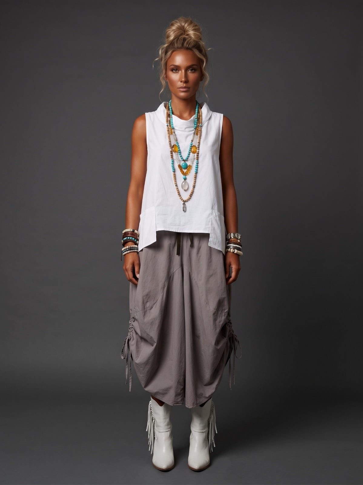 Blusa cuello y bolsas