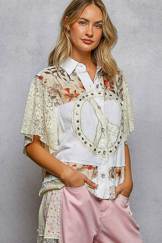 Blusa Peace and Love con encaje