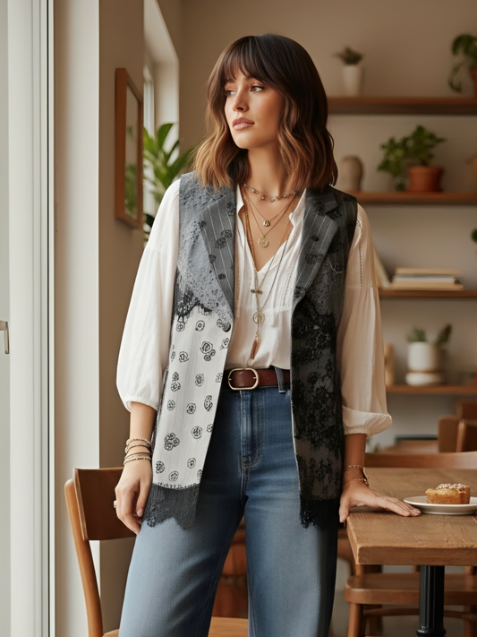 Chaleco con aplicaciones encaje y piedras