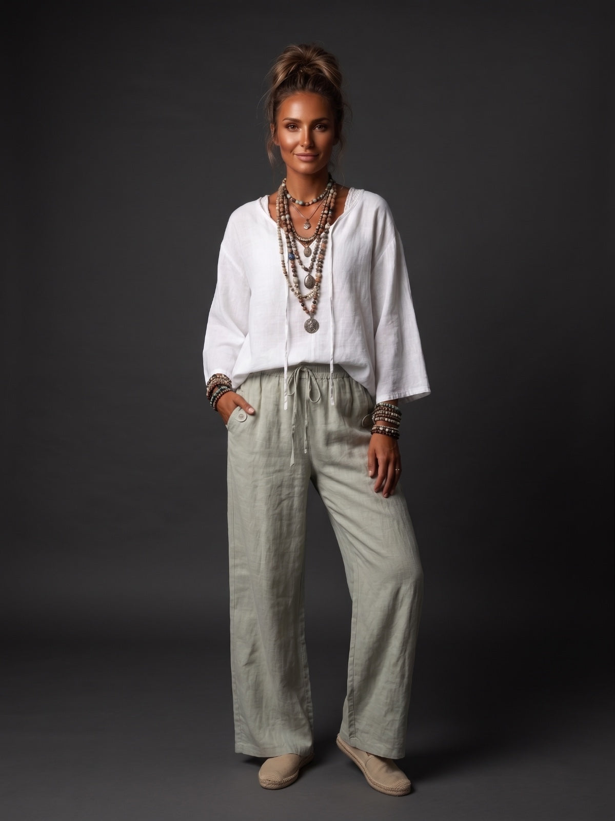 Pantalón lino botones