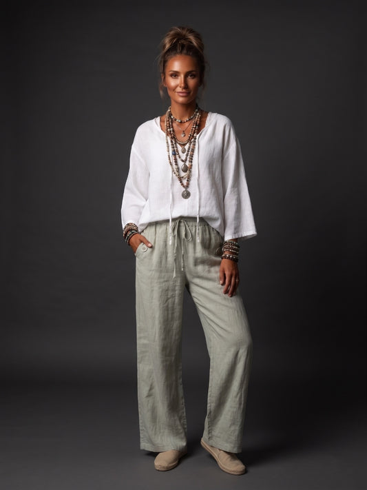 Pantalón lino botones