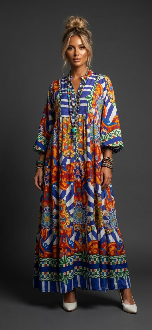 Vestido estampado flores y grecas